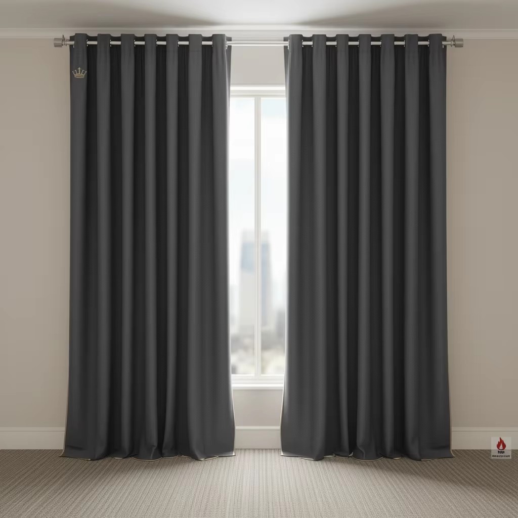 Royal Crown Premium Fire Retardant Polyester Hotel Curtains Dark Gray Room Window Drapes