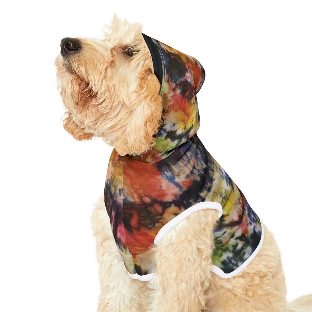 Colorful Tie-Dye Durable 100% Polyester Machine Washable Tumble Dry Low Heat Pet Hoodie for Stylish Dogs