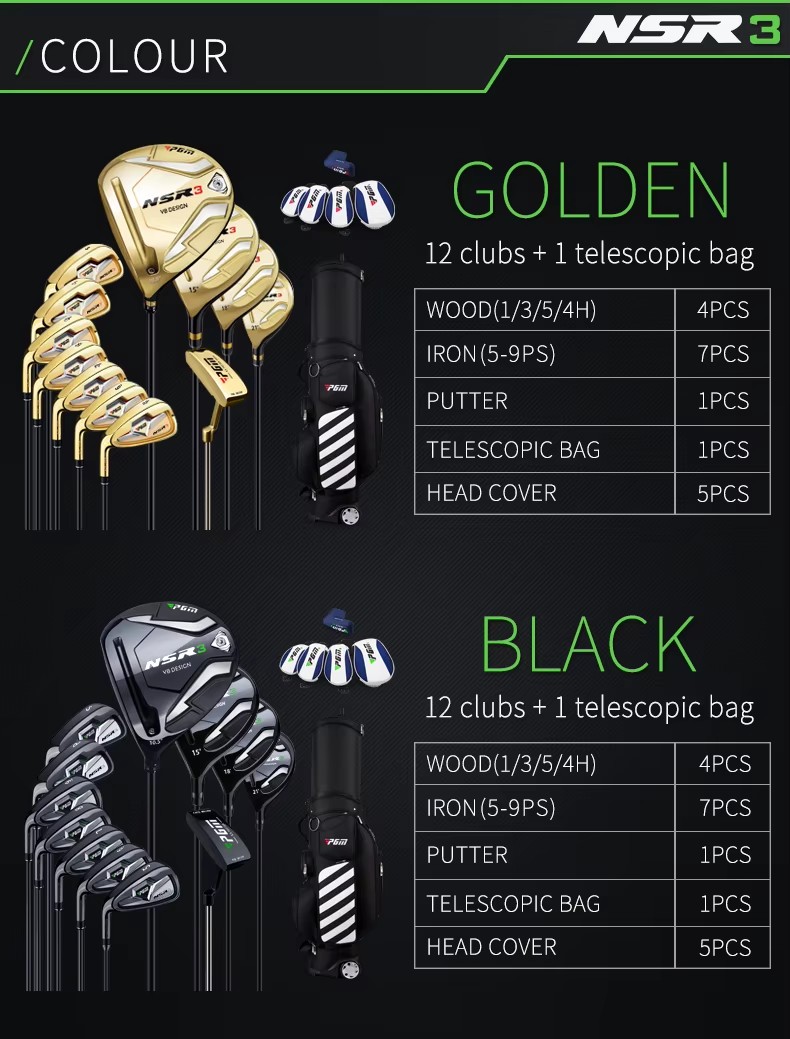 PGM MTG033 NSR 3 Left Handed Advanced Men Golf Clubs Complete Set with Head Covers and Golf Bag
