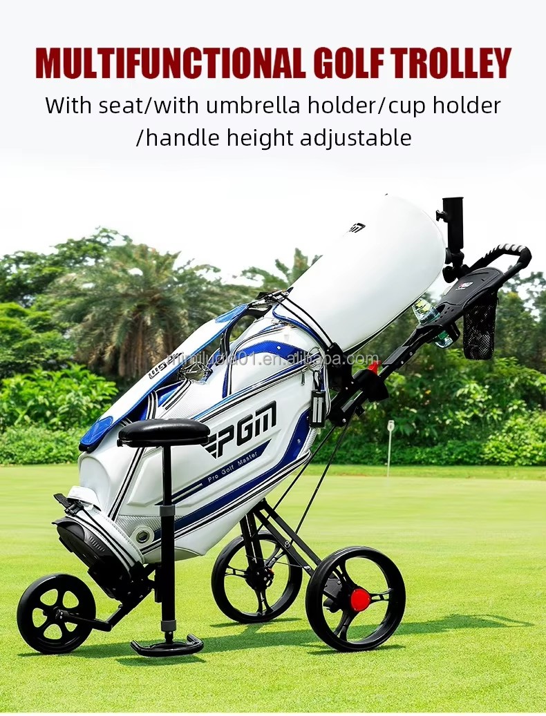PGM QC006 Multifunctional 3 Wheels Foldable Aluminum Frame Manual Push Cart Golf Push Trolley