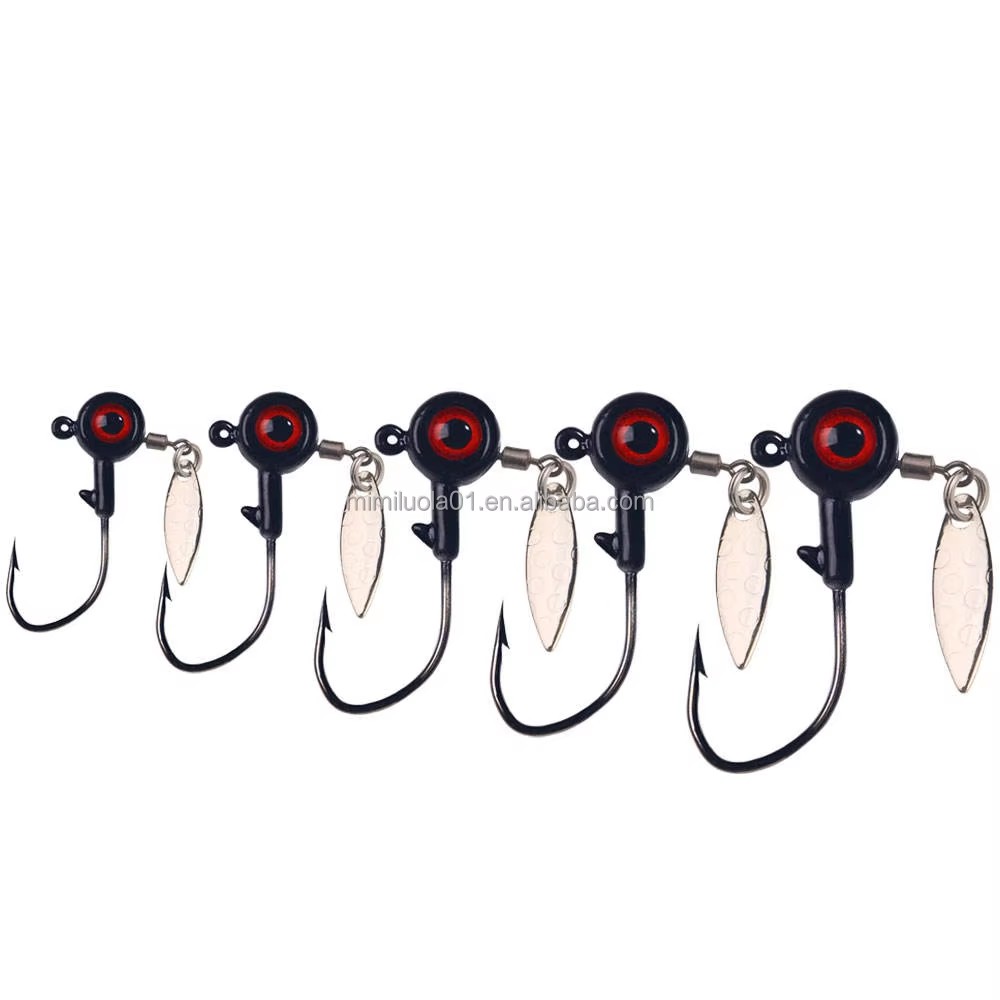 Wholesale JI201~205 1.75g 3.5g 5g 7g 10g 5pcs/bag Big Eyes Lead Jig Head Fishing Hooks with Rotating Spinner Spoon