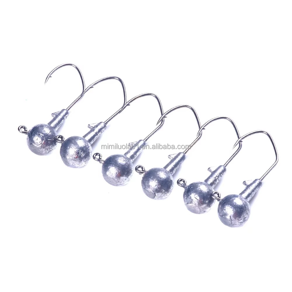 Wholesale JI031 1.75g 3.5g 5.25g Round Ball Shape Lead Jig Head Barbed Fishing Hooks