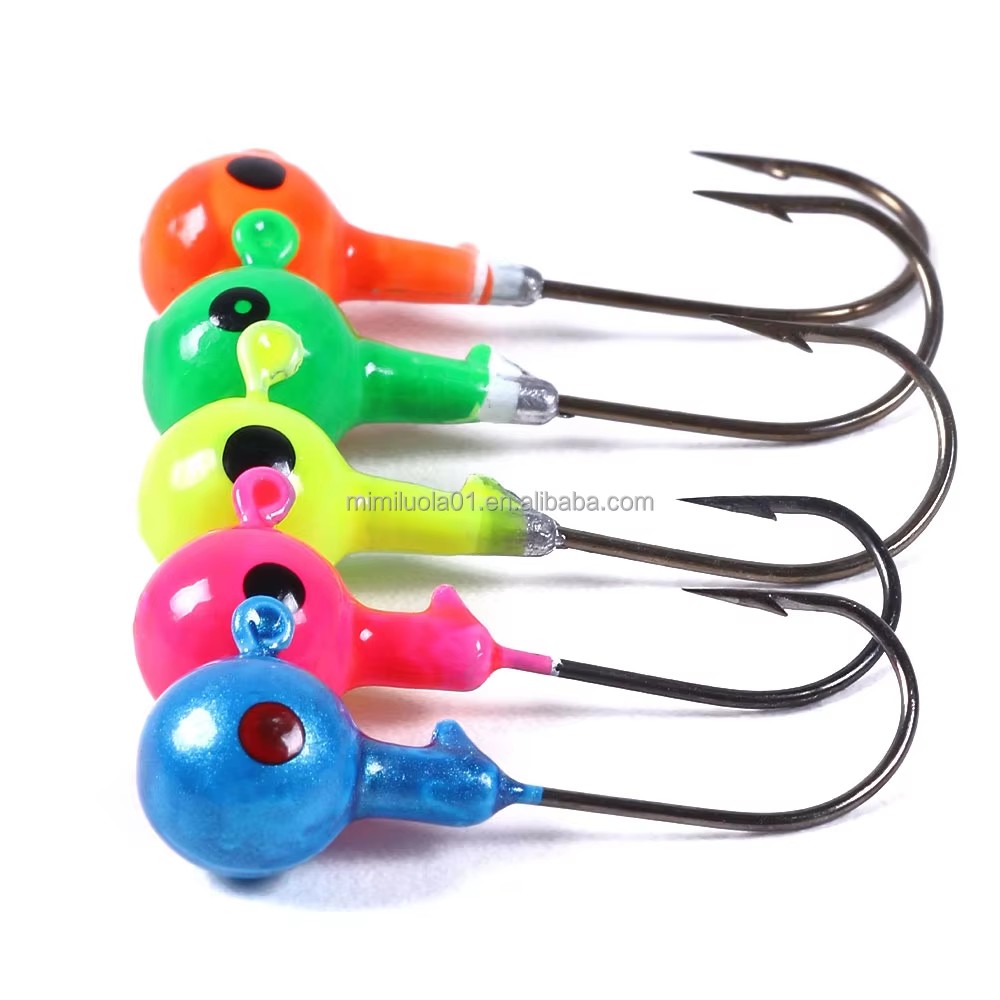 Wholesale JI0045 4cm 7g 5pcs/bag Mixed Colors Big Eye Round Lead Jig Head Fishing Hooks