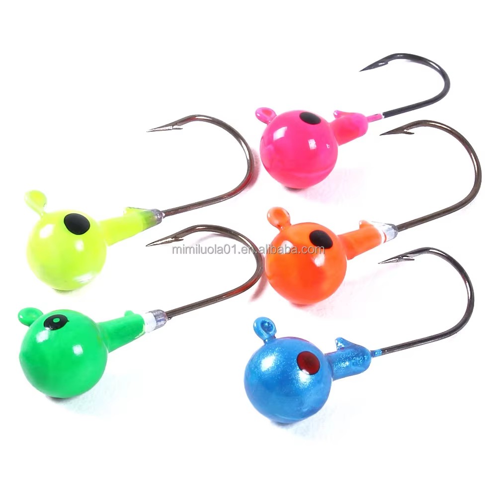 Wholesale JI0045 4cm 7g 5pcs/bag Mixed Colors Big Eye Round Lead Jig Head Fishing Hooks
