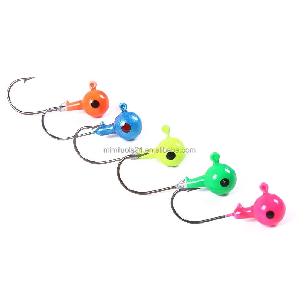 Wholesale JI0045 4cm 7g 5pcs/bag Mixed Colors Big Eye Round Lead Jig Head Fishing Hooks