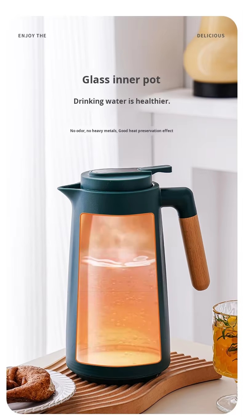 1L Vacuum Insulated Glass Inner Boiling Water Warmer Coffee Pot Water Jug Kettle With Leak Proof Lid Home Hotel Restaurant Use