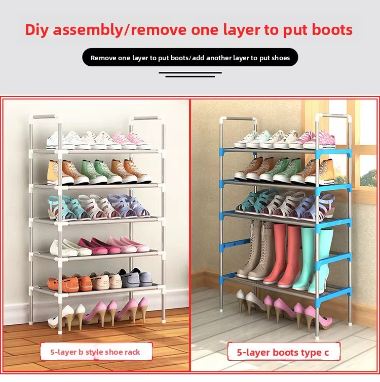 Factory Multi-Layer Shoe Storage Rack Stand Free Combination 6 & 7 Layer Metal Shoe Cabinet for Living Room