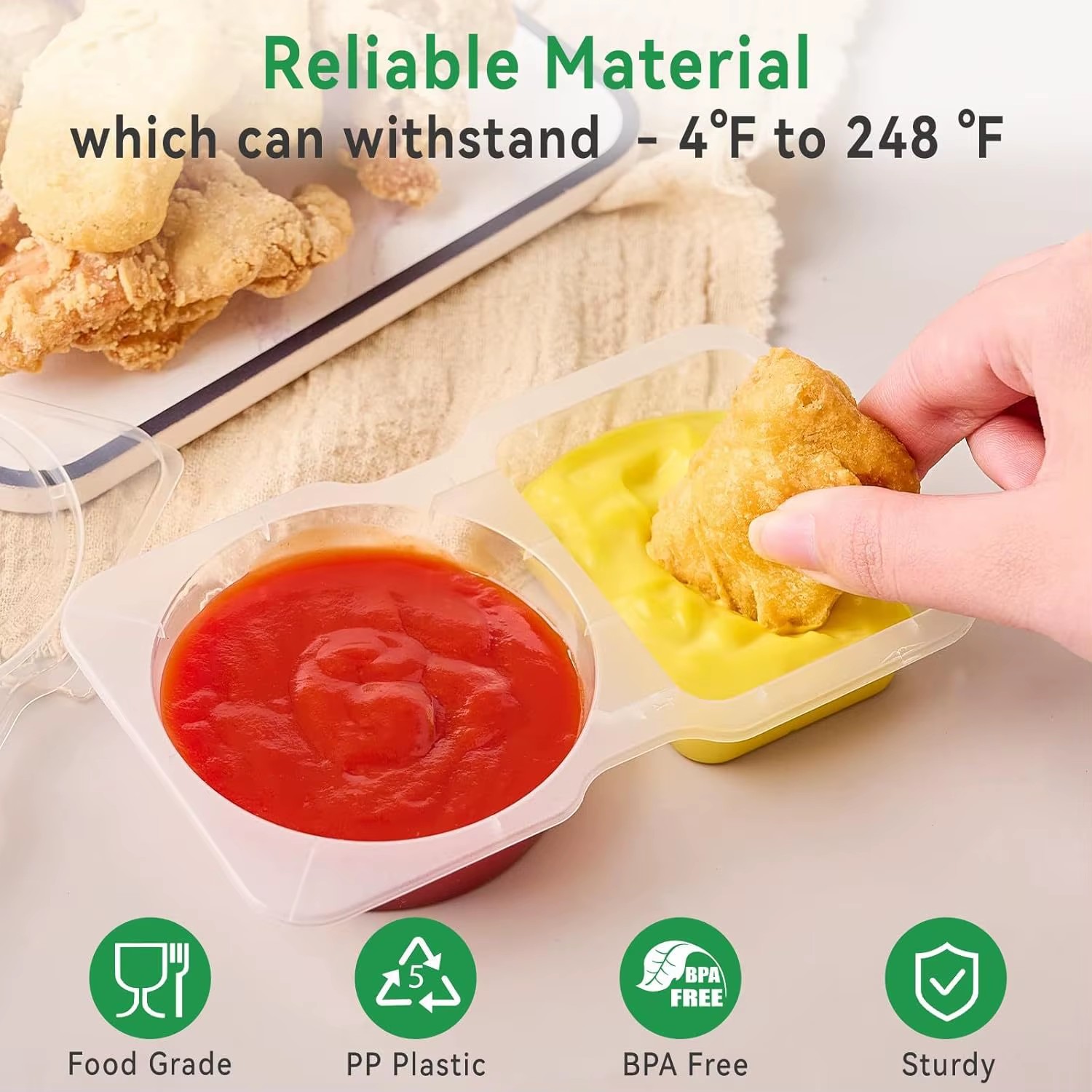 20-Pack Plastic Double Compartment Condiment Snack Boxes Container with Lids for Food Sauces Seasonings Cereal Refrigerator