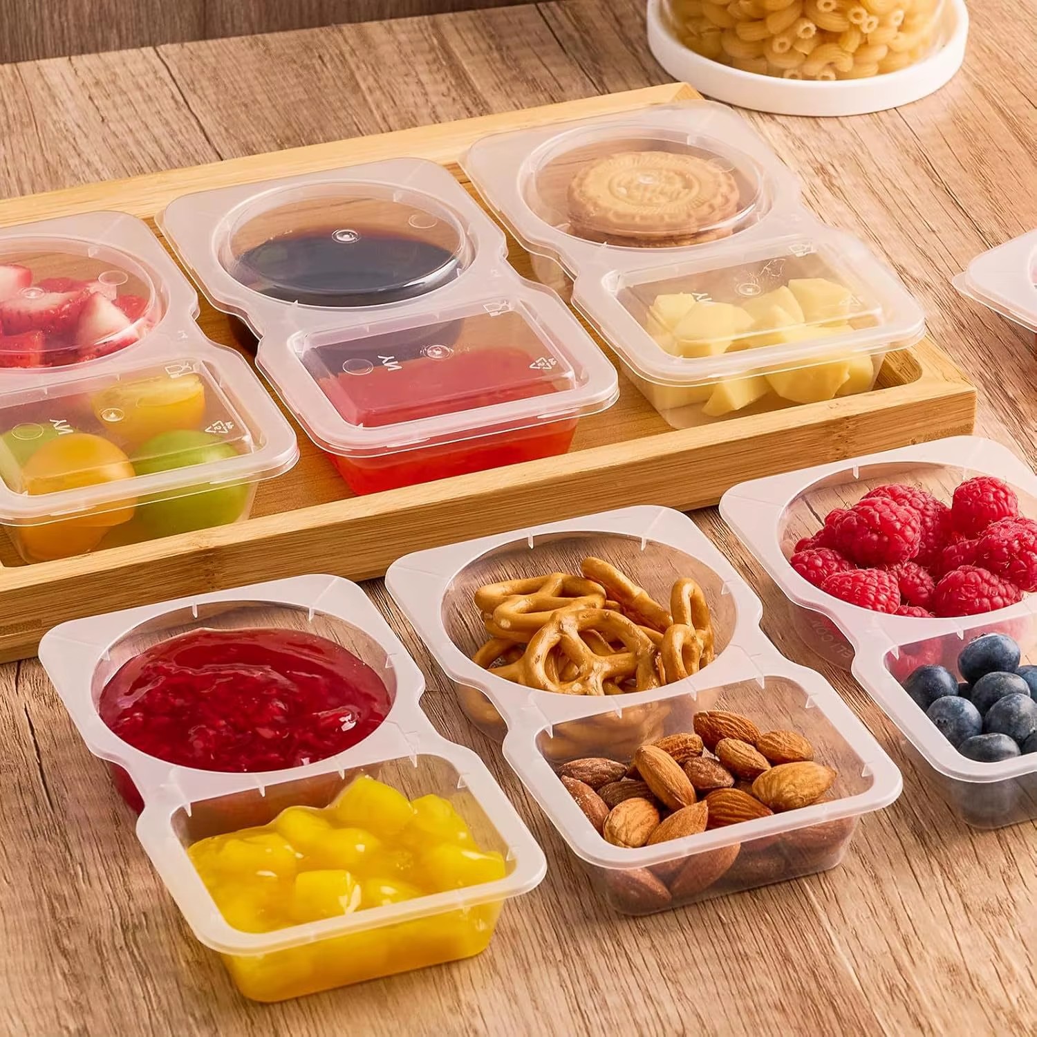 20-Pack Plastic Double Compartment Condiment Snack Boxes Container with Lids for Food Sauces Seasonings Cereal Refrigerator