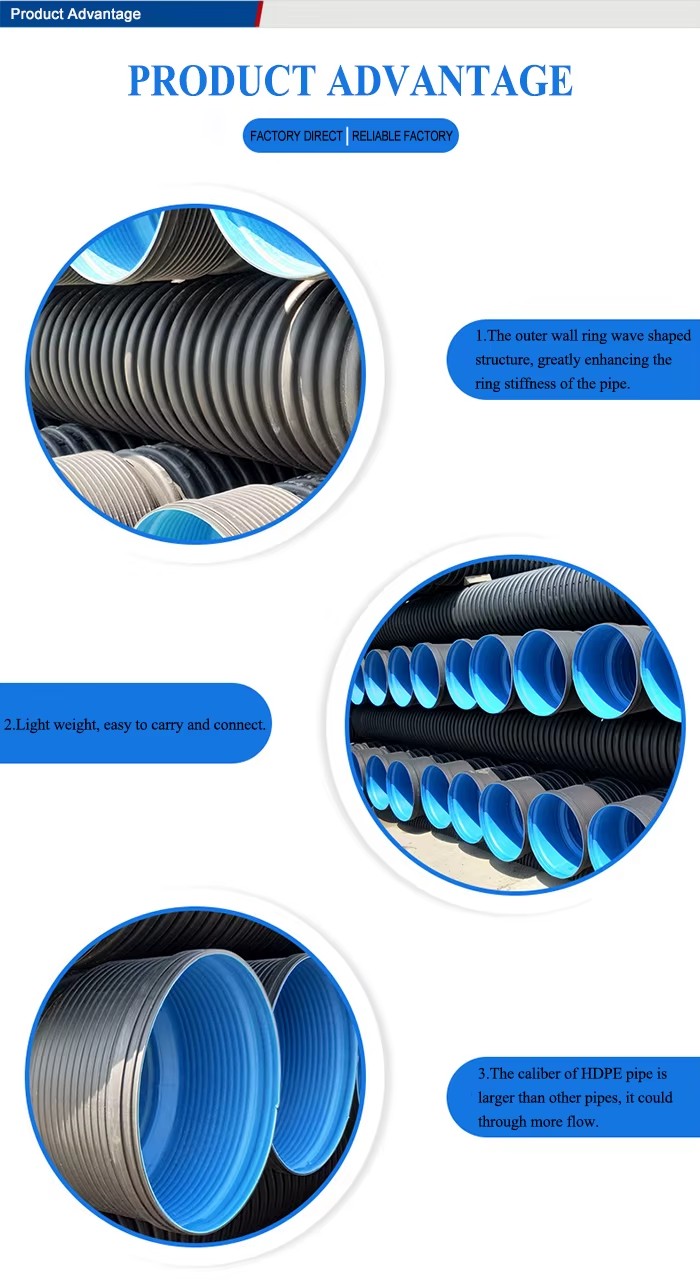 Underground Water Supply Large Diameter Plastic Corrugated Drainage Pipe 2500mm
