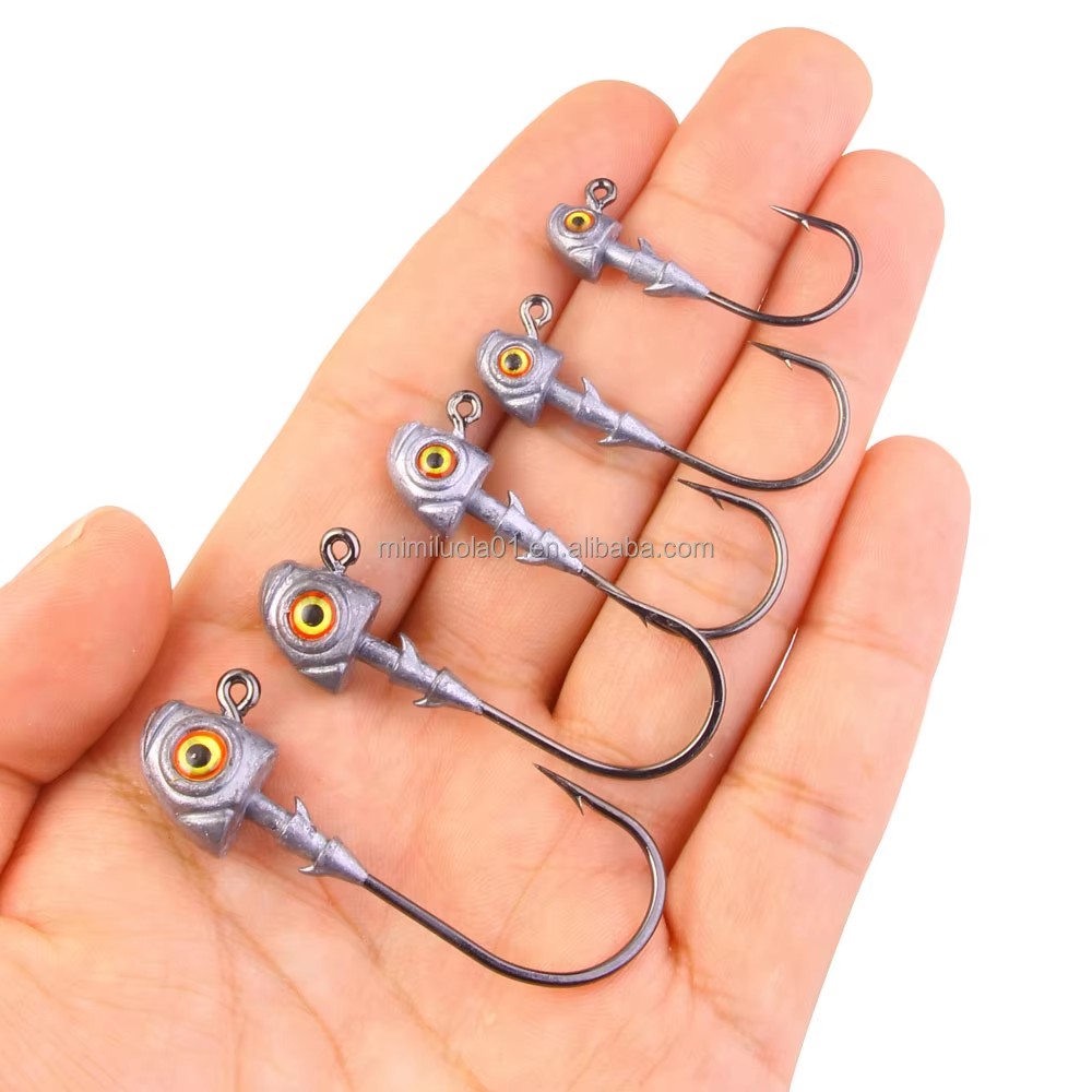 Wholesale JI043 3.5g 5g 7g 10g 14g 5pcs/bag Fish Head Shape Lead Jig Head Fishing Hooks