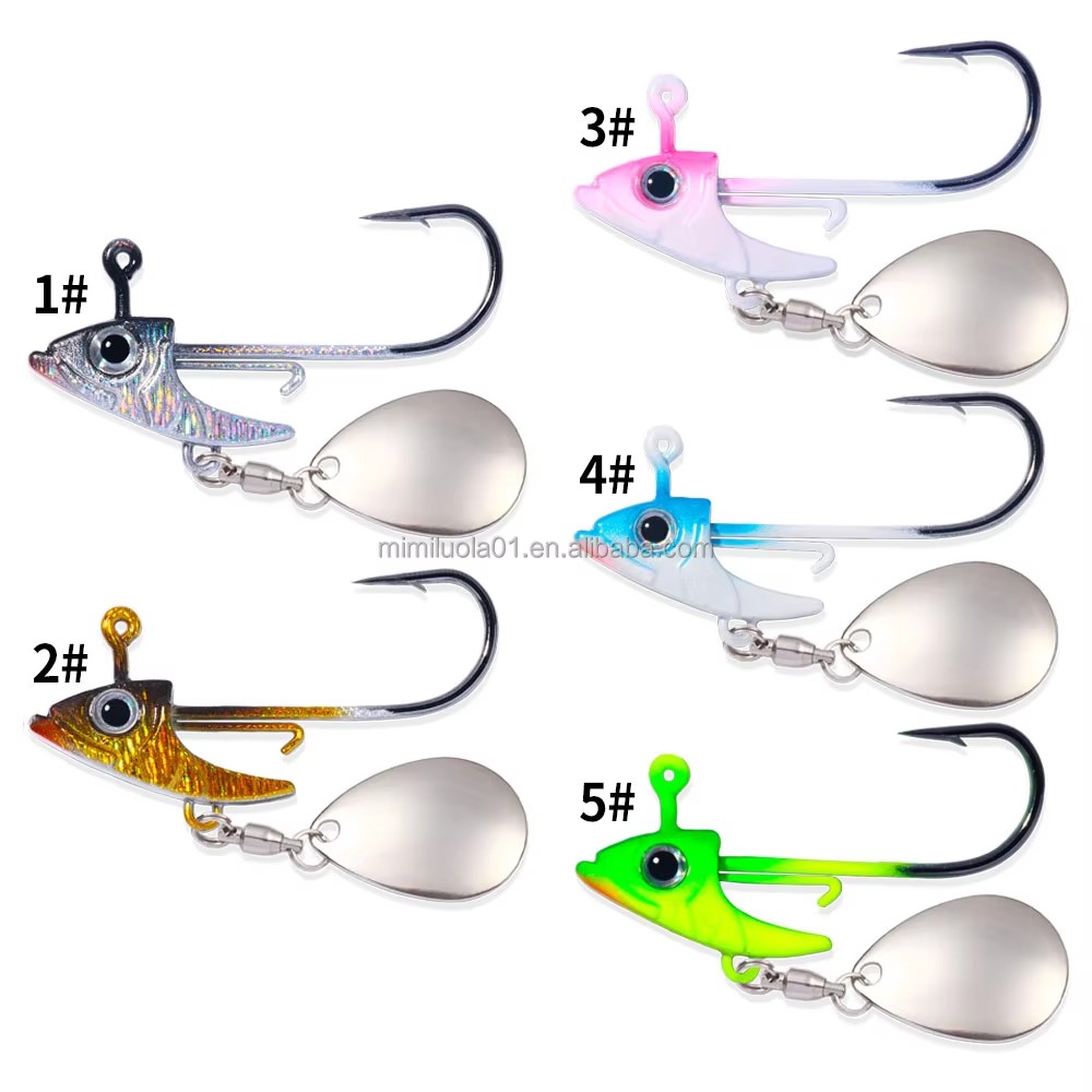Wholesale JI025/JI026/JI027 7g 10g 15g 5pcs/bag Metal Jig Head Fishing Hooks with Spinner Blade
