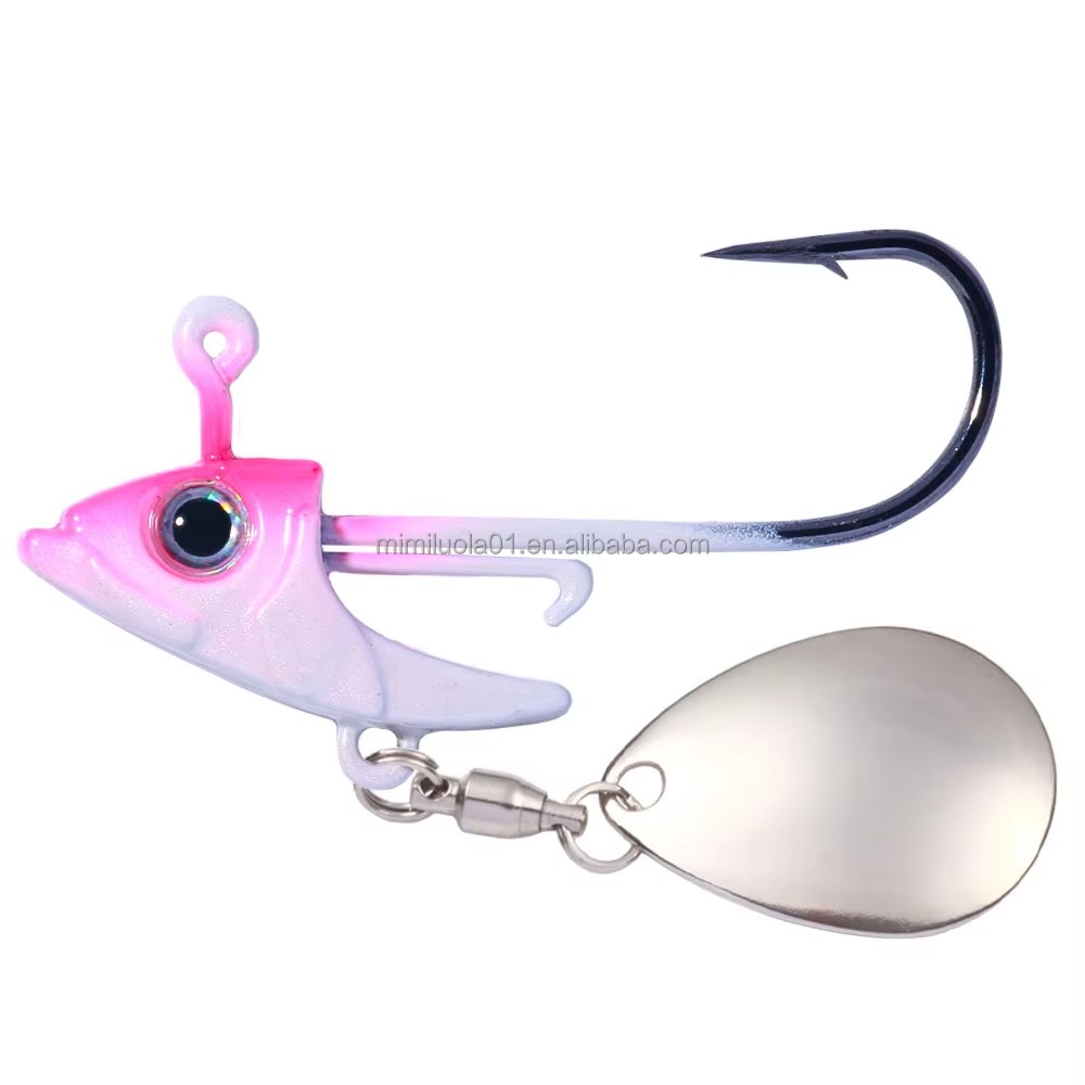 Wholesale JI025/JI026/JI027 7g 10g 15g 5pcs/bag Metal Jig Head Fishing Hooks with Spinner Blade