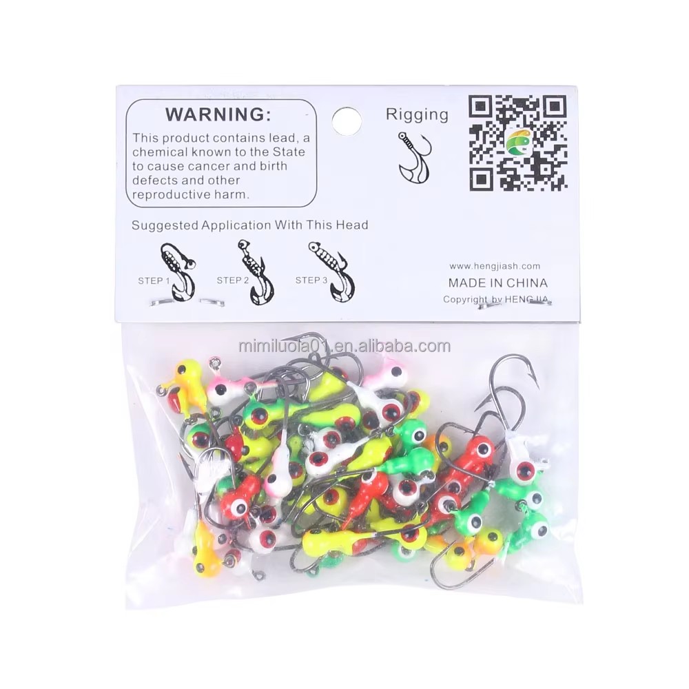 Wholesale JI001 1g 50pcs/bag Mixed Colors Big Eye Mini Lead Jig Head Hooks