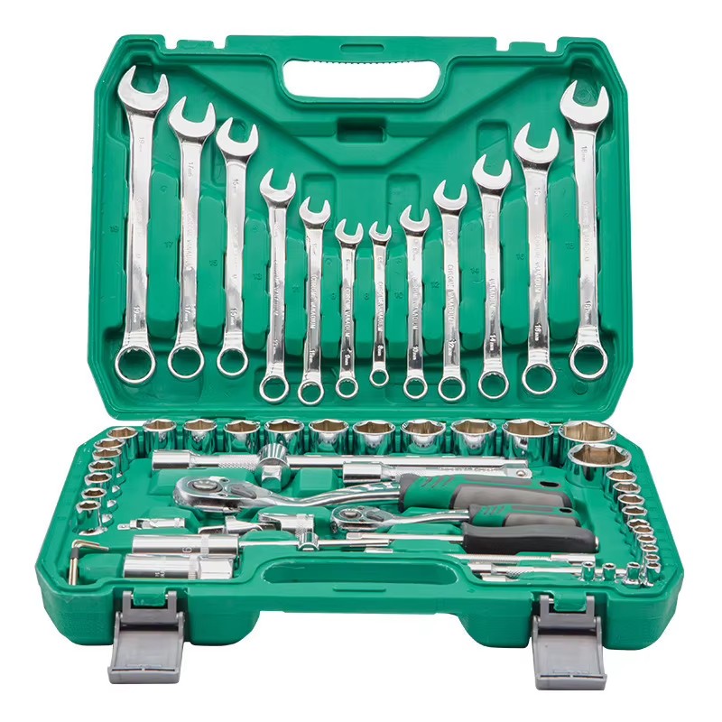 61-Piece Dual-Purpose Auto Repair Chrome Vanadium Steel Cordless Socket Ratchet Wrench Tool Set with Hard Case