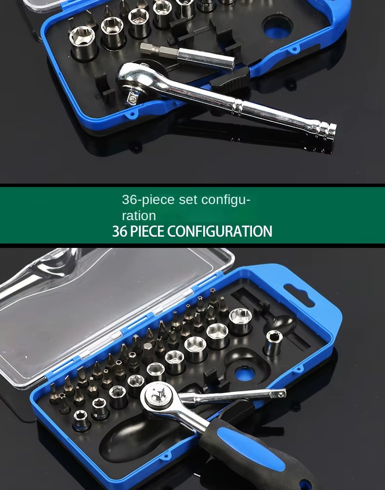 Qijun 38-Piece Hand Operated Combination Hardware Tool Set Chrome Vanadium Steel 3-Year Warranty for Household Use