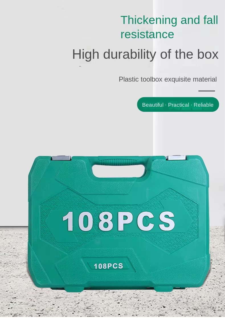108 Piece Auto Repair Vehicle Tool Box Combo Set Carbon Steel Ratchet Socket Wrench Spark Plug OEM Customizable Hard Case for
