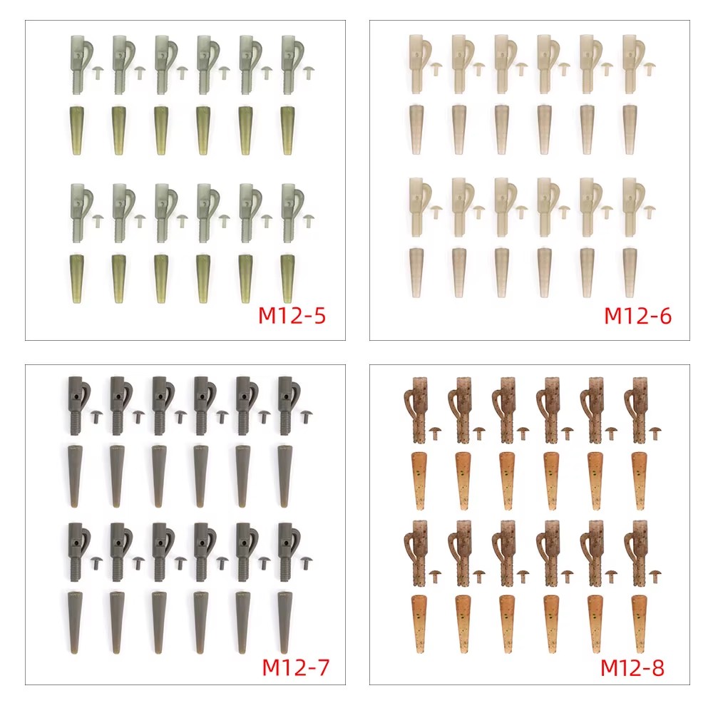 Hirisi Carp Fishing Safety Lead Clips and Tail Rubber for Carp Fishing Rigs M12 Carp Fishing Accessories 12 Sets Per Pack