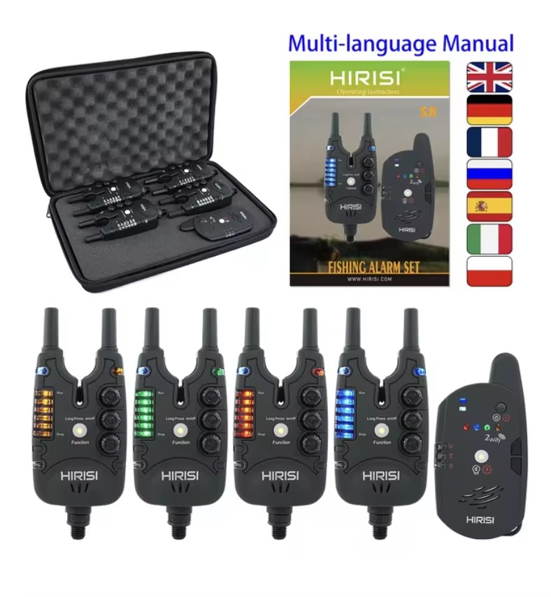 Hirisi Carp Fishing Alarm Set Wireless Bite Alarm 2 Way Remote Control Bite Indicator Fishing Accessories S8