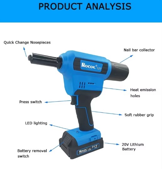 Rl-520 2.4-6.4mm Electric Rivet Gun Cordless Rivet Gun Blind Rivet Tool