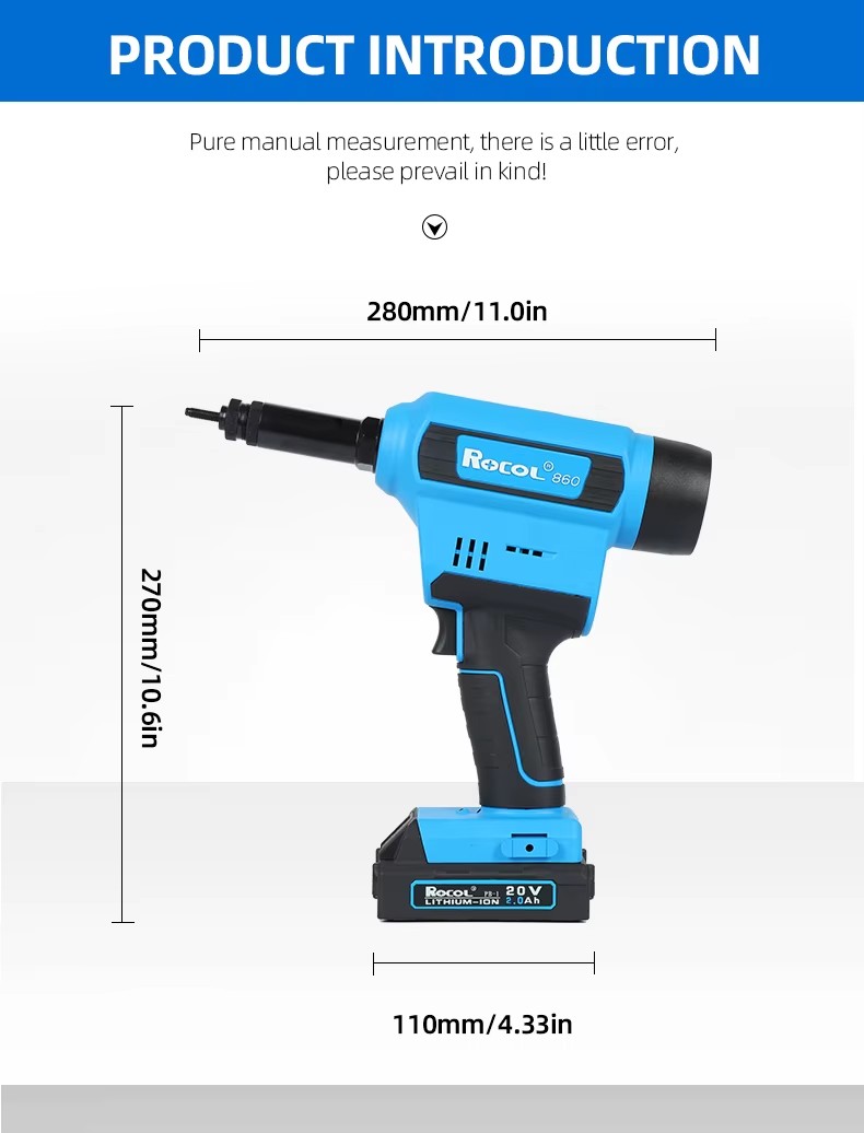 RL-860 Lithium Battery Rivet Tool Electric Blind Rivet Nut Gun Fully Automatic Stroke Adjustable