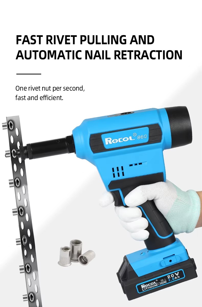 RL-860 Lithium Battery Rivet Tool Electric Blind Rivet Nut Gun Fully Automatic Stroke Adjustable