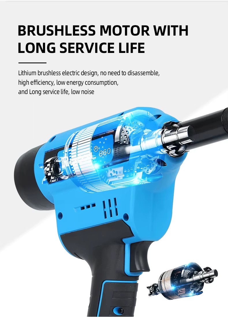 Rivet Nut Gun Efficient RL-860 Easy Operation Cordless Riveter M3-M10 Powerful Pull Force Riveting