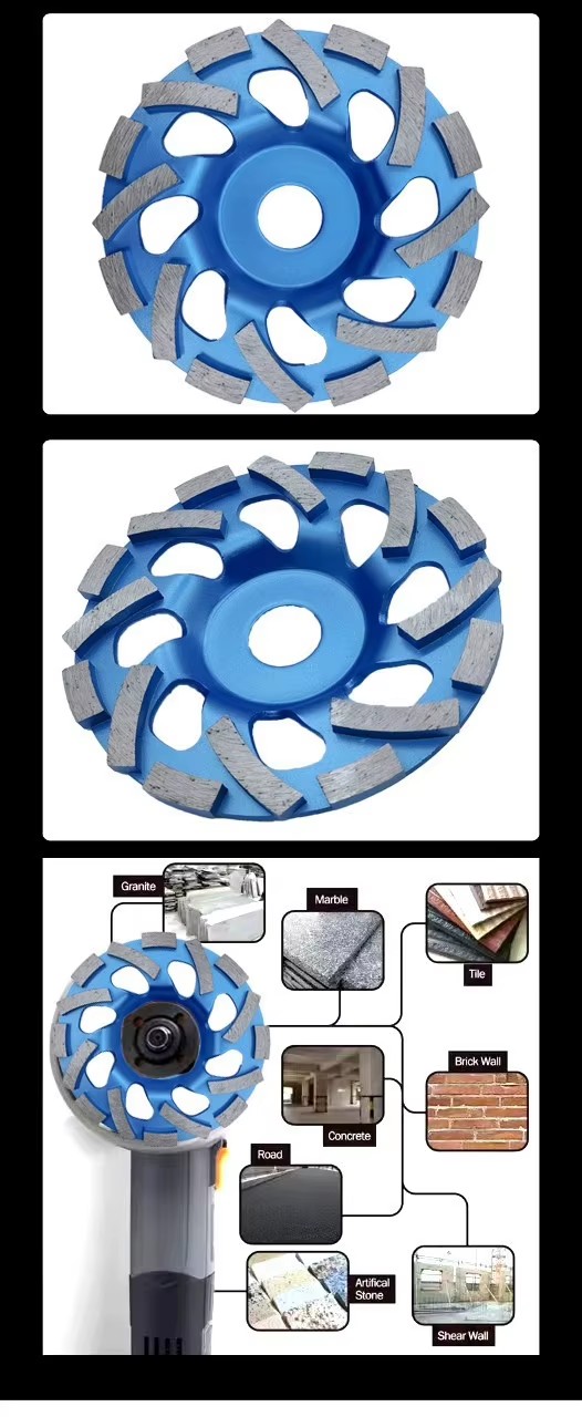 Scratch Remove 4 in Double Row Segments Diamond Concrete Grinding Disc Wheel for Angle Grinders Cup Deburring on Aluminum Metal