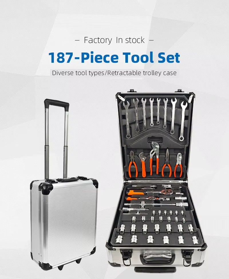 187-Piece Iron Manual Ratchet Wrench Socket Set with Hard Case for Car Motorcycle & Bicycle Repair