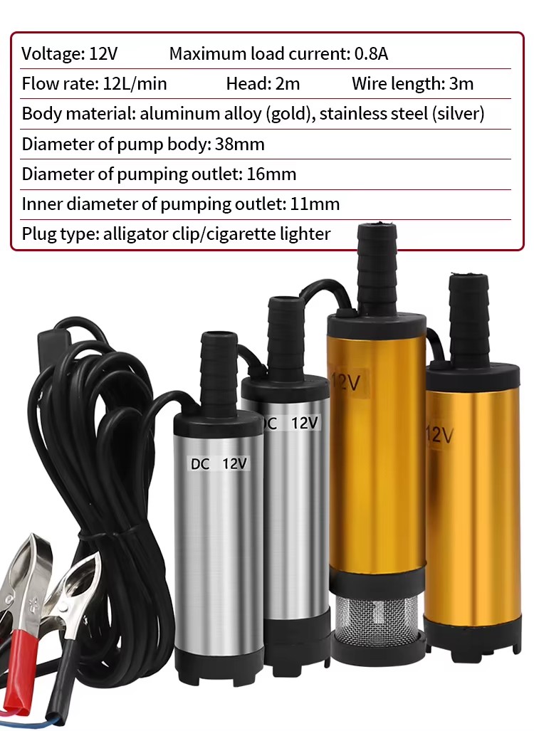 12V DC 38mm Mini Diesel Fuel Water Oil Car Camping fishing Submersible Transfer Pump