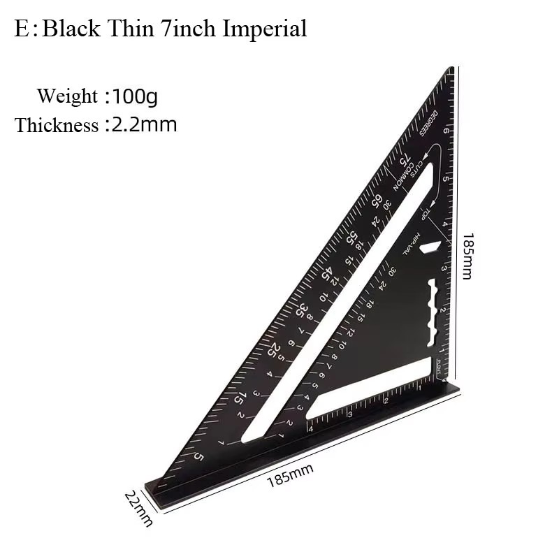 7/12Inch Triangle Ruler Measurement Tool Aluminium Alloy Carpenter Tools Inch Angle Ruler Speed Square Woodworking Tools