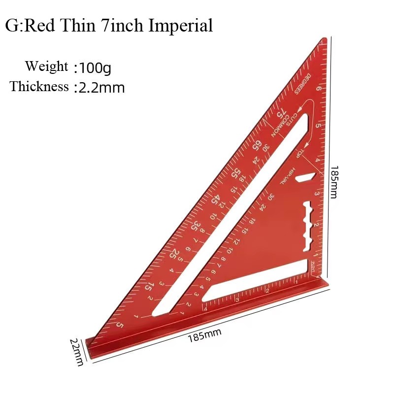 7/12Inch Triangle Ruler Measurement Tool Aluminium Alloy Carpenter Tools Inch Angle Ruler Speed Square Woodworking Tools