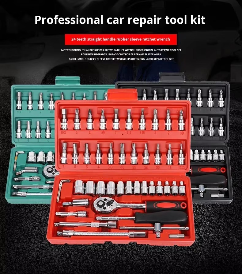 46-Piece High Carbon Steel Socket Ratchet Wrench Set Combination Tool Box for Auto Repair and Mechanic Use