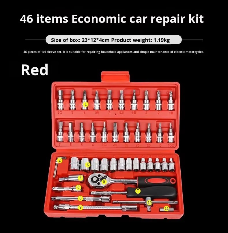 46-Piece High Carbon Steel Socket Ratchet Wrench Set Combination Tool Box for Auto Repair and Mechanic Use