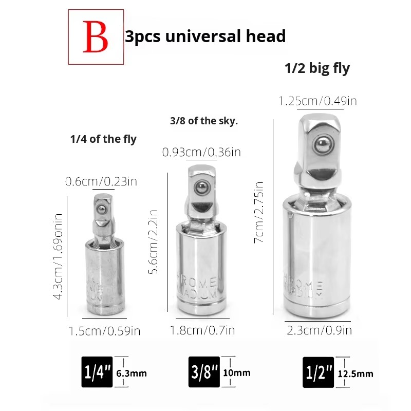 Socket Adapter Universal Joint Extension Bar Metal Flexible Shaft 1/4 3/8 1/2 Drive Drill Impact Driver Mechanic Tool