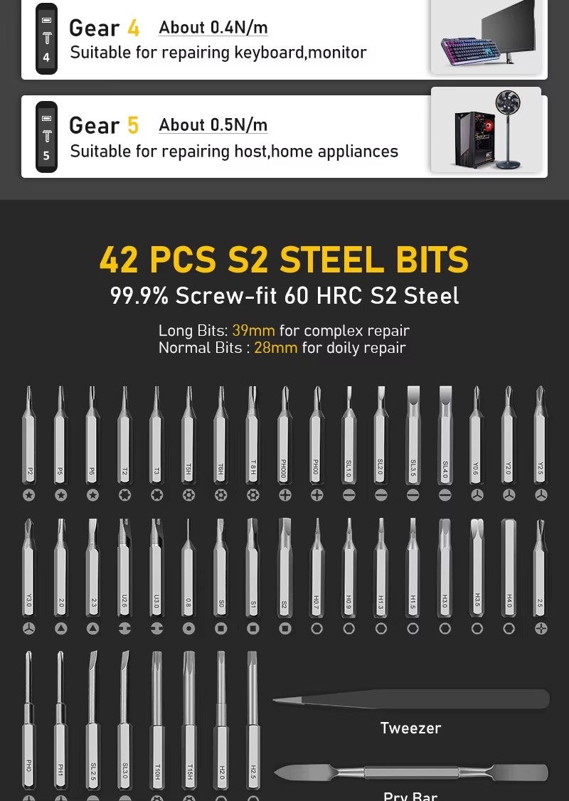 48in1 Precision Screwdriver Set Rechargeable Screwdriver Repair Tools Magnetic Electronics Repair Tool Kit