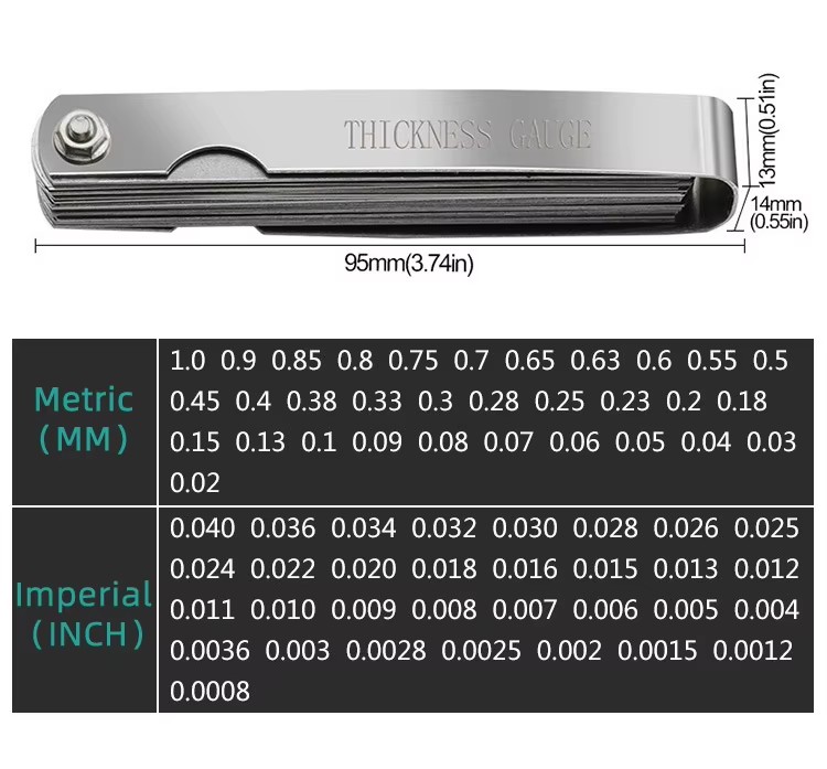 32 Blades Metric Feeler Gauge High Precision 0.04-0.88 Thickness Gages Gap Filler Feeler Gauges Measuring Tool Plug Feeler
