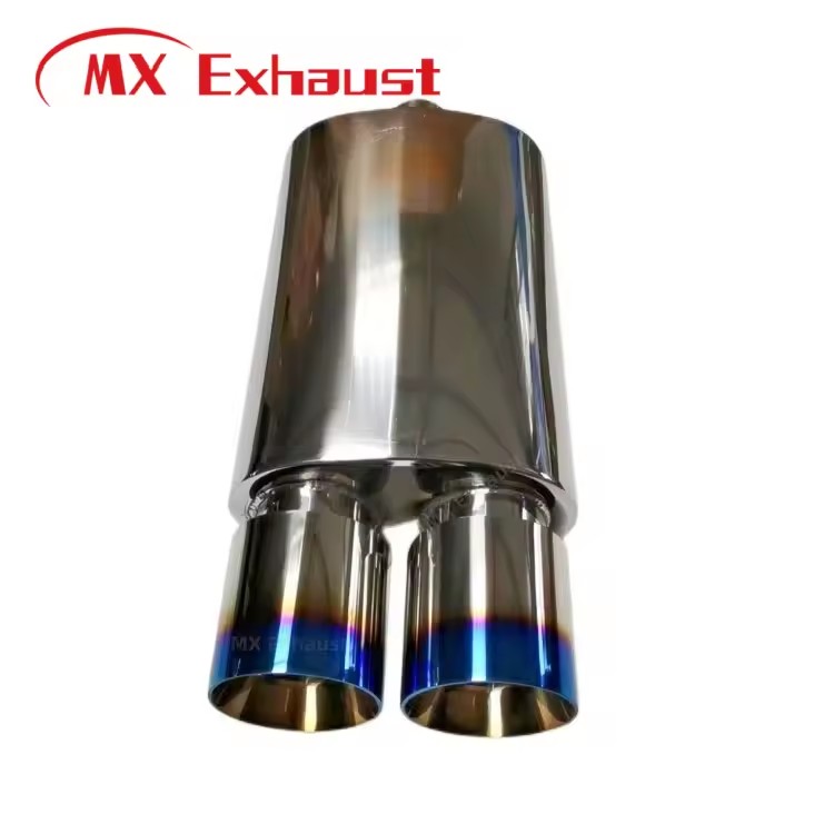Universal Style SS201 Twin Tip Performance Exhaust Backbox Stainless Steel Universal Muffler for All Vehicles