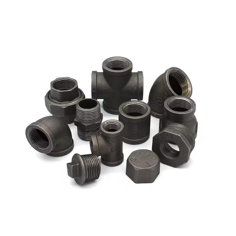 FM for Hot Dip Galvanized Zinc Plated Malleable Cast Iron Pipe Fittings 4 Way 45 90 Degree Elbow Black Flange Equal Tee