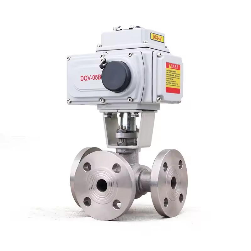 DQ 3-Inch 3-Way L-Port Motorized Electric Ball Valve 24V Electric Actuator Flange Stainless Steel 3 Way Motorized Ball Valve