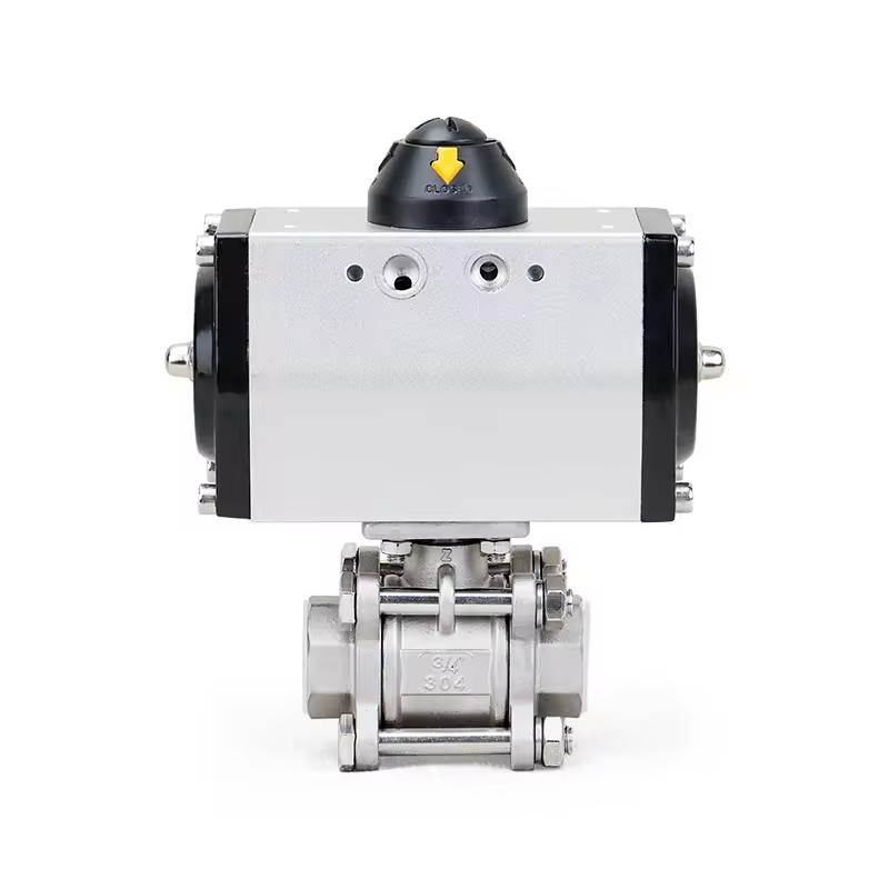 DQ 304 Stainless Steel Pneumatic Water Flow Control Pneumatic Ball Valve Pneumatic three-piece ball valve