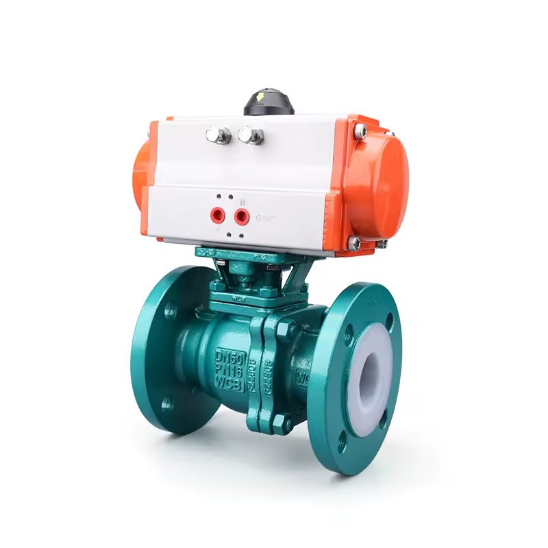 DQ Corrosion Resistant PTFE Pcs Ball Valve with Double Action Pneumatic Actuator Pneumatic fluorine-lined flange ball valve