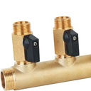 50mm Brass Linear Manifold with Mini Ball Valves, 1" & 3/4" FM Inlets and 1/2" Outlets