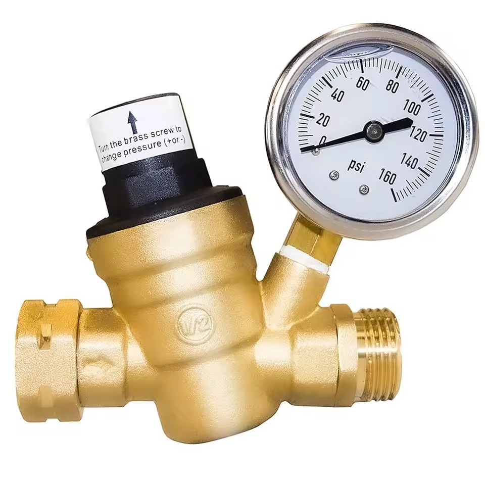 Solid 1/2 Inch Adjustable Lead-Free Brass Pneumatic Check Water Pressure Reducing Valve High Temperature Ensures Proper Water