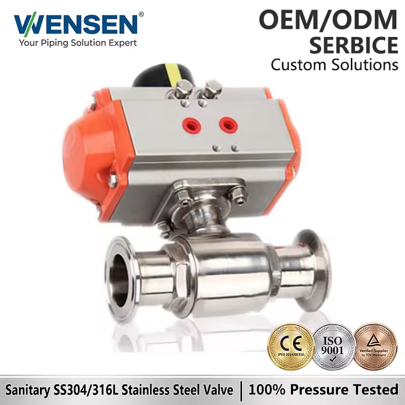 304 Stainless Steel Pneumatic Actuated Tri-Clamp Ball Valve