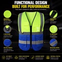 Ansi Class 2 Two Tone Safety Vest Hi Vis Yellow Blue With D Ring Id Holder Bellows Pockets V Neck Zip for Construction Crew