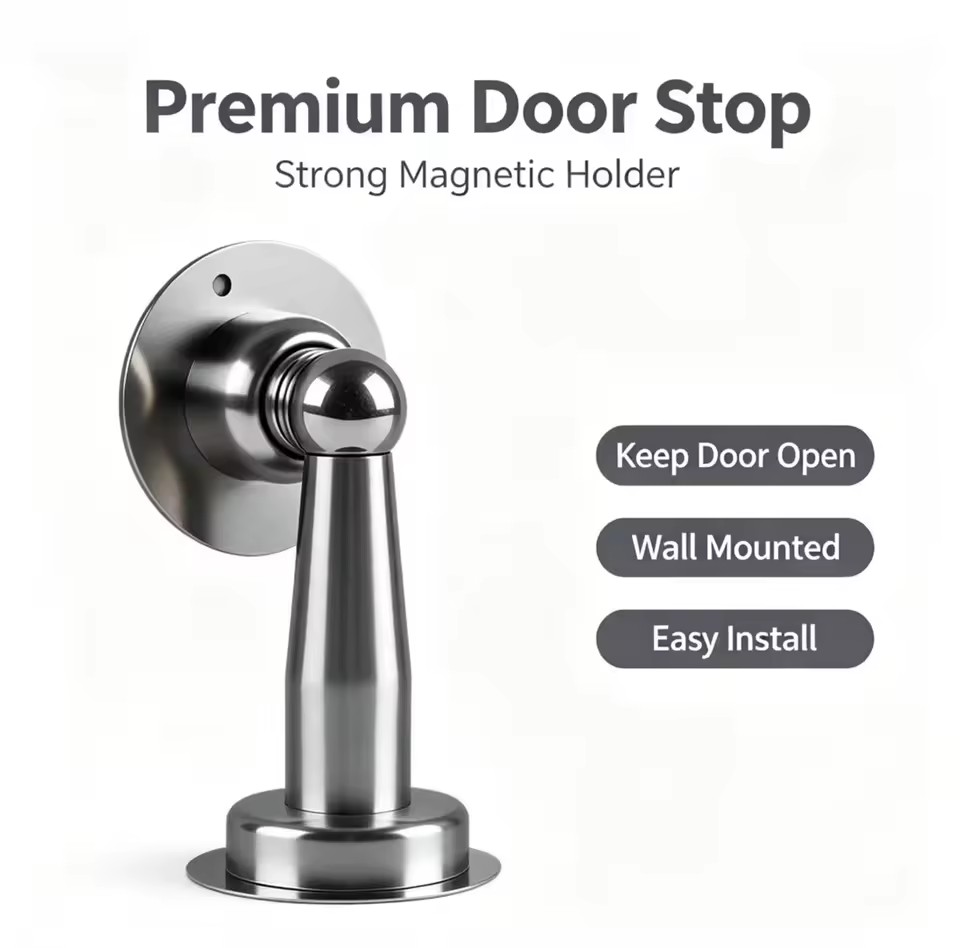 Condibe High Quality Wholesale Durable Silver Finish Magnetic Door Holder Home Office No Drilling Required Stainless Steel