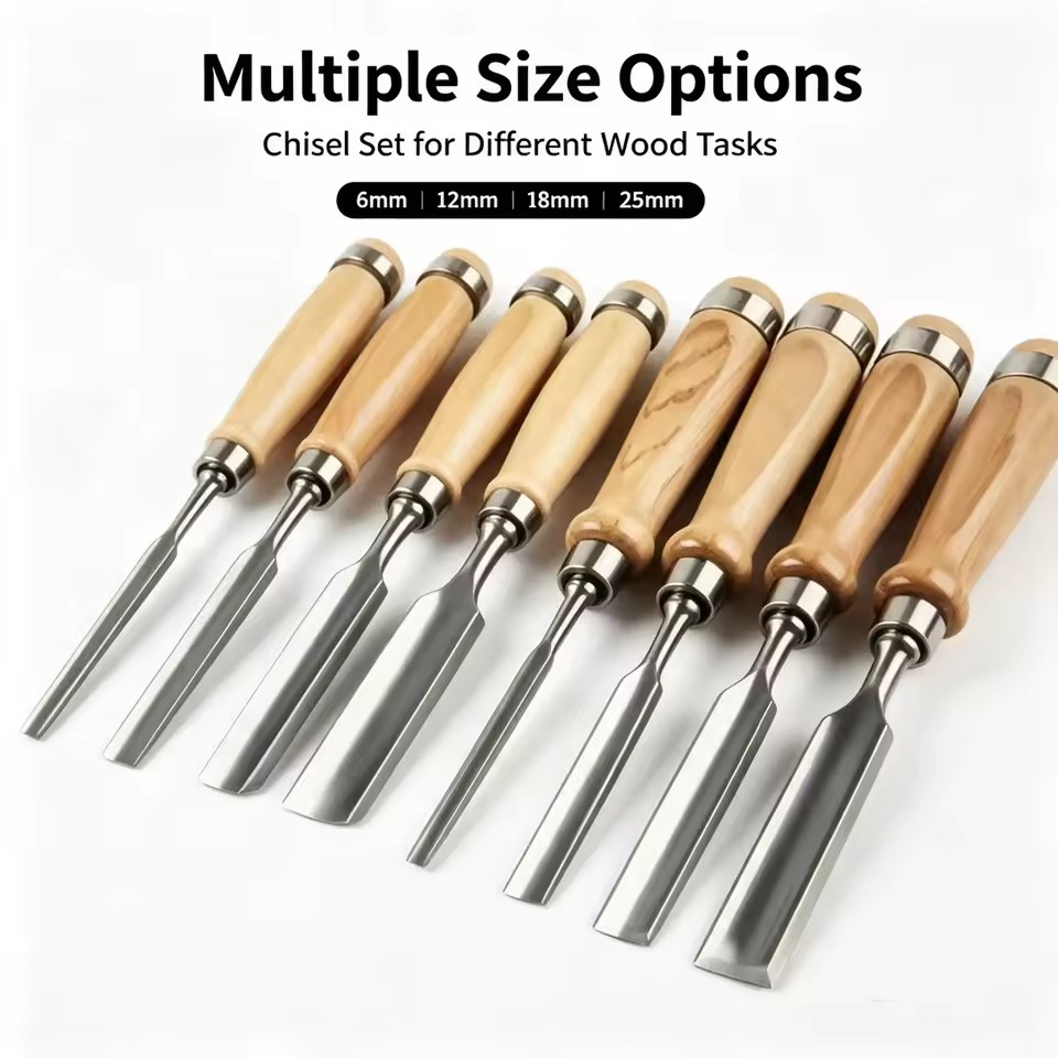 Professional Wooden Handle Flat Chisel 6-38mm Woodworking Carving Knife