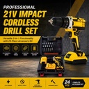 20V Cordless Impact Drill 30NM High Torque Electric Screwdriver 10mm Chuck Dual Speed Hammer Power Tool Set Household DIY