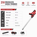 Efficient 21V Brushless Cordless Hedge Trimmer 20 Inch Cutting Length Agricultural Landscaping Tool Outdoor Yard Trimming